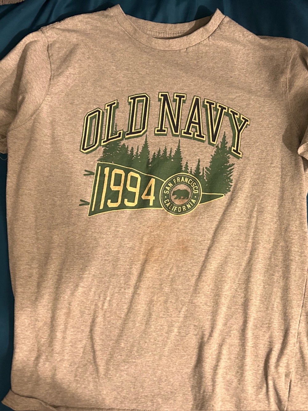 Old Navy Gray Short Sleeve 1994 Graphic Tee with Green Print